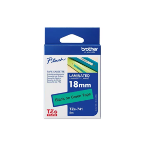 Brother TZe-741 Black on Green Tape 18mm