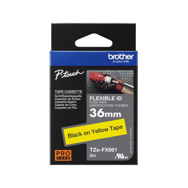 Brother TZe-FX661 36mm Black on Yellow Flexible ID Tape